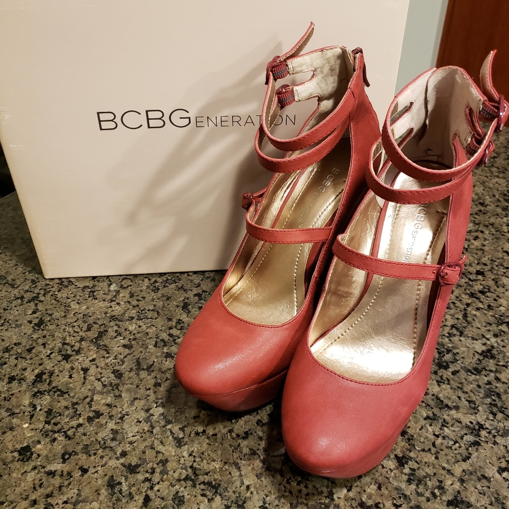 BCBG Red Strappy Wedges